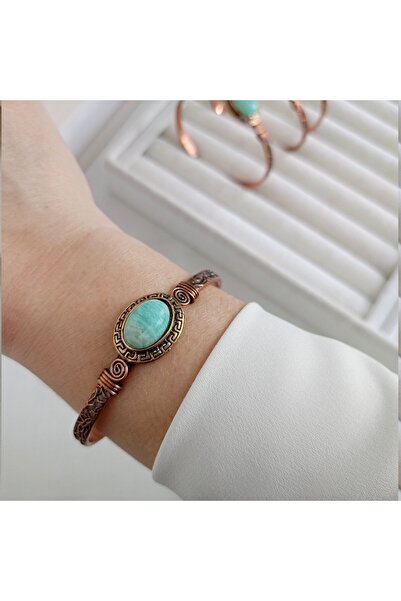 LENTE AKSESUAR 100% Pure Copper Natural Stone Adjustable Clamp Bracelet