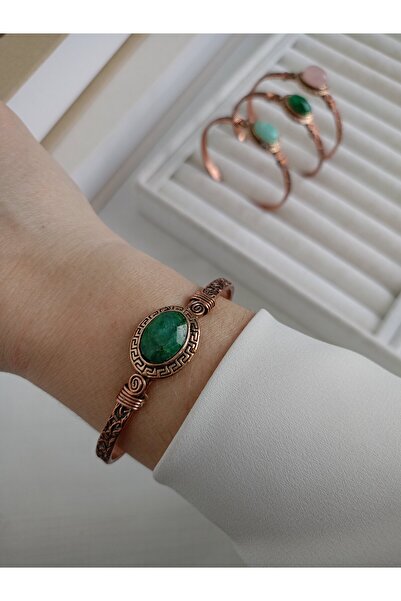 LENTE AKSESUAR 100% Pure Copper Natural Stone Adjustable Clamp Bracelet