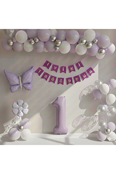 ÇITIPITISTORE Lila rakam kelebek papatya folyo balonlu doğum günü balon set