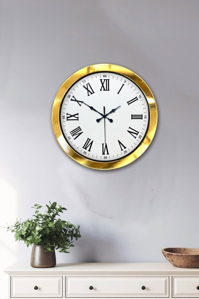 Leyaton 36 cm Gold Metal Roma Rakamlı Duvar Saati LWLHM-YTRS345