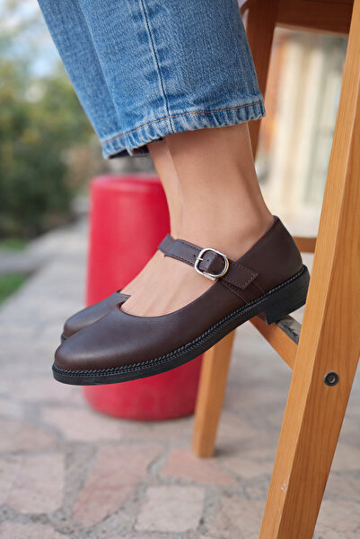 guijarro Women's Brown Low-Heeled Shoes - Comfortable Fit Casual Mary Jane Shoes