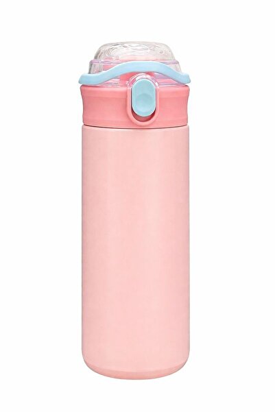 Saule 304 Çelik Pembe 500 ml Kulplu Pipetli Çocuk Matara Suluk mt241pm