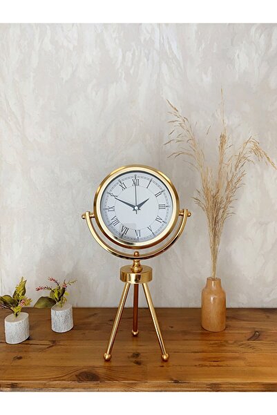 Almira Butik ساعة طاولة صغيرة معدنية ذهبية اللون بتصميم ريترو مقاس 45×26 سم