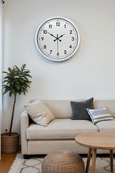 Lunaev ساعة حائط معدنية بيضاء قياسية مقاس 40 سم