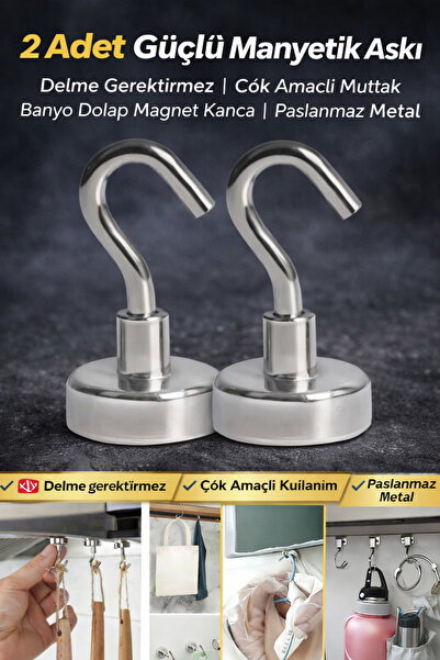 Hane Dostu 2 Adet Güçlü Manyetik Askı | Delme Gerektirmez | Çok Amaçlı Mutfak...