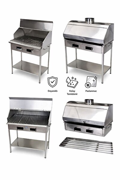 ÖZSAL KROM ÇELİK 60X32 CM BÜYÜK BOY PORTATİF SEHBALİ KAPAKLİ MANGAL