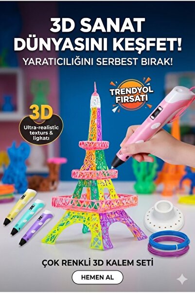 TakÇalıştır 3D Kalem Seti (PEMBEİ) Dijital Göstergeli + 3 Renk Filament Hediy...