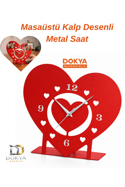 Dokya-Dizayn Kalp Desenli Masaüstü Saat - Sessiz Mekanizma - Hediyelik Saat