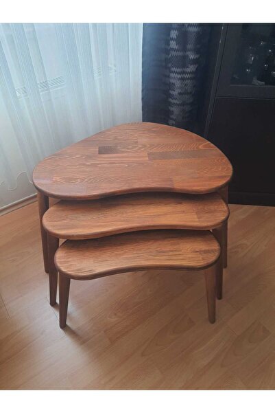 Ekübya Home Doğal Masif Ahşap Asimetrik Üçlü Zigon Sehpa Takımı (3 lü)