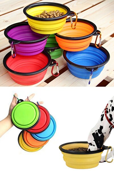HerEveOyuncak Foldable Cat and Dog Food and Water Bowl Dog Toy - Maavi (Gs)