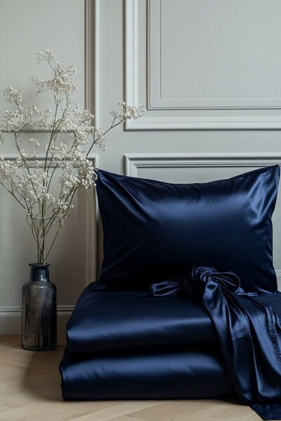 Leyaton 2-Piece Silk Textured Satin Navy Blue Pillowcase 50X70 – Microsatin, ...