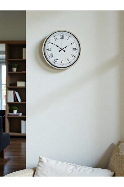 Leyaton 36 Cm Krem Dekoratif Duvar Saati LWLHM-YTRS345