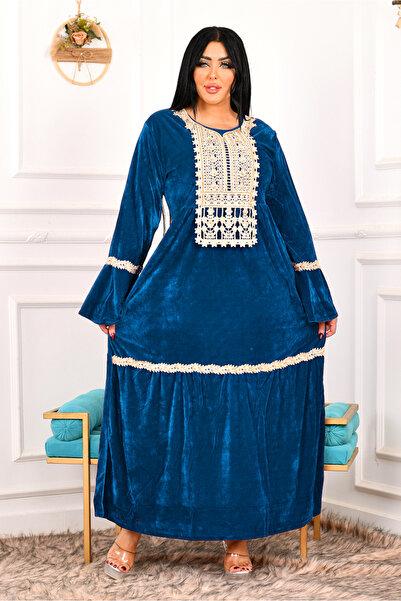 AsrymShop Winter abaya, lightweight velvet, petrol blue