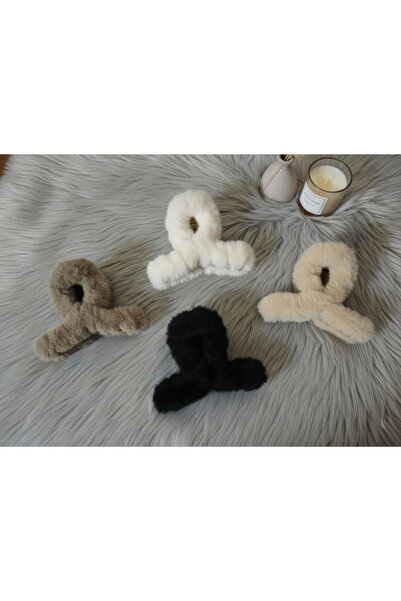 MY VİNTAGE Women's L Size 4 Pieces Plush Furry Elegant Winter Clips Plush Buckle