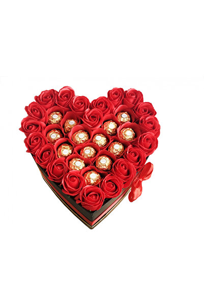 Eventissimi Aranjament Floral - 14 praline Ferrero Rocher, cutie „inima”, Ros...