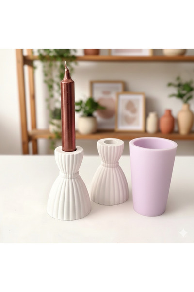 Liva Çizgili Mumluk Şamdan Silikon Kalıp