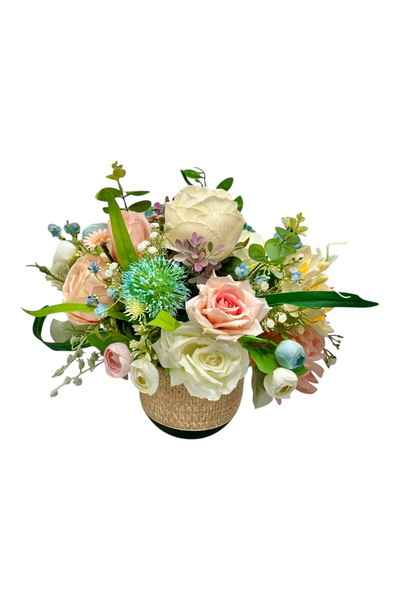 Eventissimi Aranjament cu plante artificiale in ghiveci ceramic, cromatica pe...