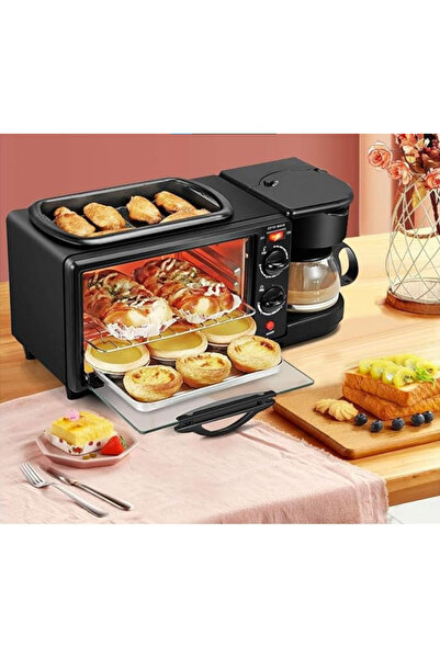Generic 3-in-1 Breakfast Station, Black, Toaster Oven with Coffee Maker and G...