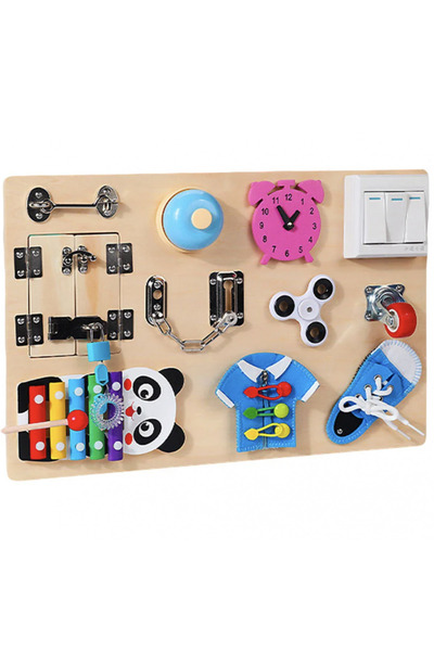 Krista Montessori Game Busy Board with 11 Activities, Panda, wooden