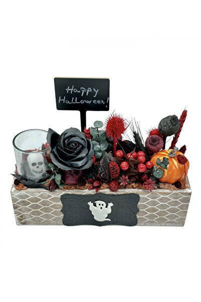 Eventissimi Aranjament floral mediu de Halloween cu flori uscate, trandafir d...