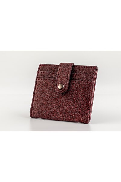 LİZZY BAG Bordo Simli Kadın Mini Çıtçıtlı Kağıt Para ve Kart Bölmeli Cüzdan