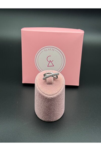 Alsem 925 Ayar Gümüş Kaplama Çapraz X Model Zirkon Taşlı Yüzük , İki Sıra Pır...