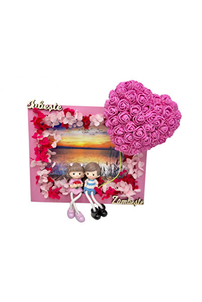 Eventissimi Tablou decorativ cu cuplu, inima si flori (roz)