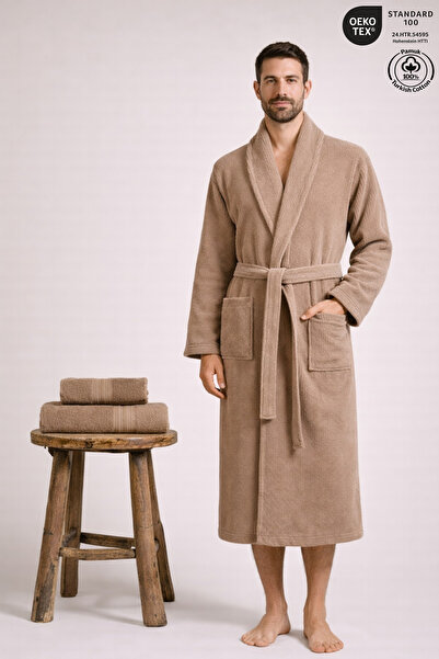 Ellaline Men's Bathrobe 100% Cotton Certified 3-Piece Shawl Collar Striped Be...