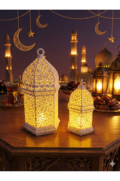 RubaTrend Ramazan 2li Set Motifli Işıklı Tealight Büyük Boy