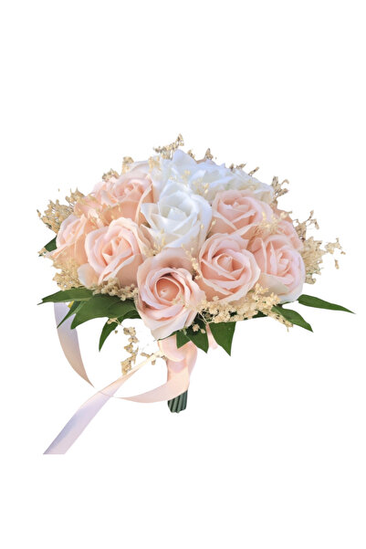 Eventissimi Buchet mediu cu trandafiri si floarea miresei (Roz, Alb)