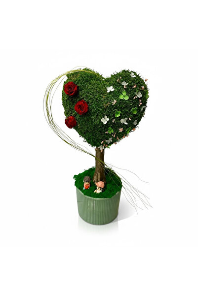 Eventissimi Pom decorativ in forma de inima cu muschi stabilizat si trandafir...