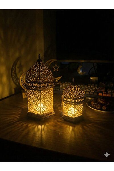 RubaTrend Ramazan 2li Set Motifli Işıklı Tealight Büyük Boy