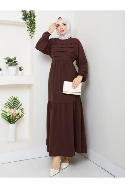 asyadabutik Women's Front Stripe Detailed Tie-Back Ayrobin Hijab Dress