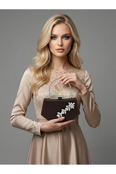 Biçanta Καφέ Ζ.Α.Ρ.Α. Σατέν κρυστάλλινη πέτρα με κεντημένη αλυσίδα Γυναικεία ...