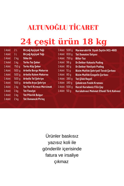 hahline herşey Tat Ramazan erzak paketi kumanya yardım gıda kolisi 24 çeşit ürün 18 kg