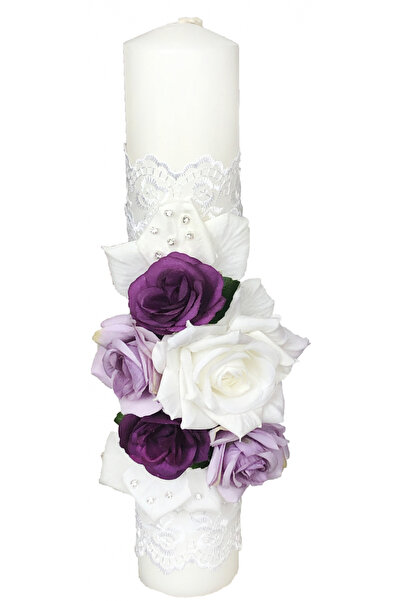 Eventissimi Λαμπάδα Γάμου/Βάπτισης - Λευκό/Μωβ