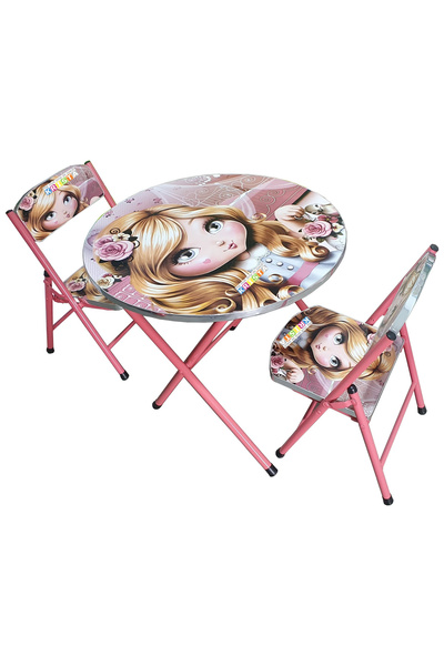 Krista Children's table with 2 folding chairs, metal frame and wood, pink, My...