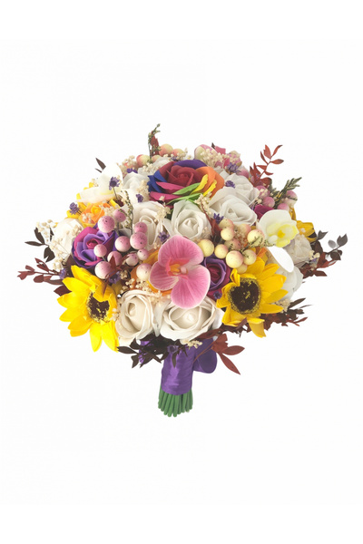 Eventissimi Buchet mare cu trandafiri, floarea soarelui, orhidee si plante us...