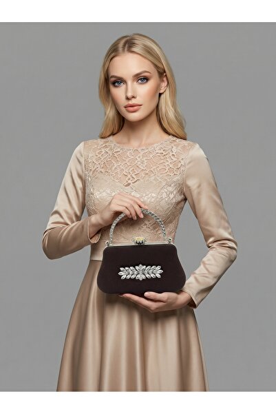 Biçanta Καφέ Ζ.Α.Ρ.Α. Σατέν κρυστάλλινη πέτρα με κεντημένη αλυσίδα Γυναικεία ...