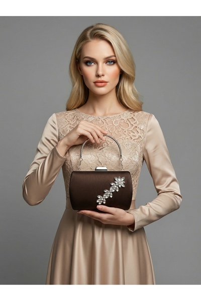 Biçanta Καφέ Ζ.Α.Ρ.Α. Σατέν κρυστάλλινη πέτρα με κεντημένη αλυσίδα Γυναικεία ...