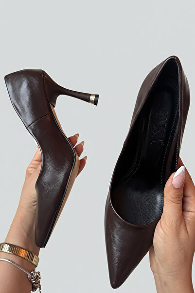 TrendyAnka Women's Stiletto Pointed Toe Gold Detailed Brown 9 cm Heeled Shoes...