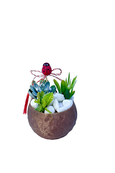 Eventissimi Мини аранжировка с изкуствен сукулент в PLA саксия (бронз и зелено)