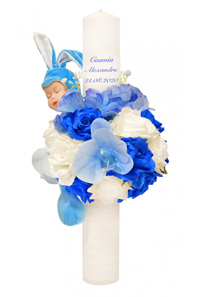 Eventissimi Wedding/christening candle – 40 cm, natural wax, decoration: deco...