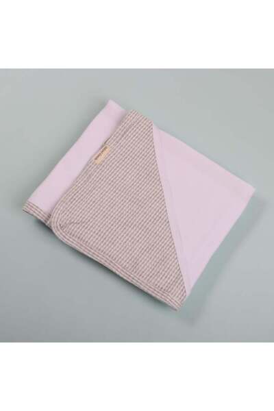 Generic ميني جنتل مهاد مواليد قطن سادة مطرز بزاوية وحواف منقطة - 95x85 سم - وردي