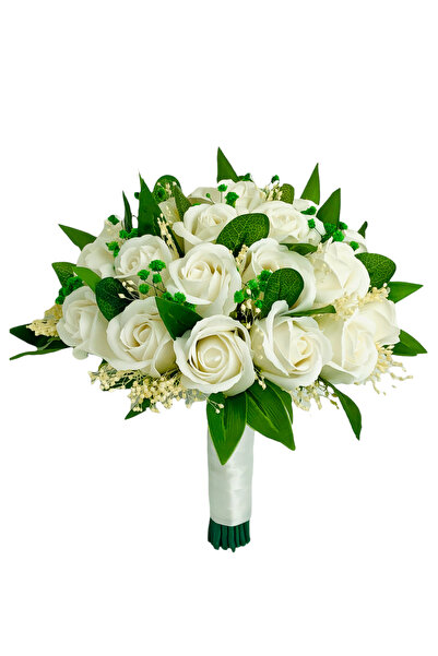 Eventissimi Buchet mediu cu trandafiri, verdeata si floarea miresei (Alb)