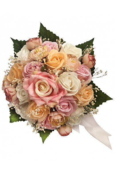 Eventissimi Buchet mediu cu trandafiri, mini bujori si floarea miresei (Alb, ...