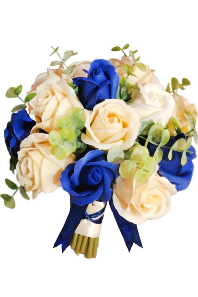 Eventissimi Buchet de Flori - 17 Trandafiri, Bej/Albastru