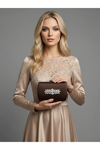 Biçanta Καφέ Ζ.Α.Ρ.Α. Σατέν κρυστάλλινη πέτρα με κεντημένη αλυσίδα Γυναικεία ...