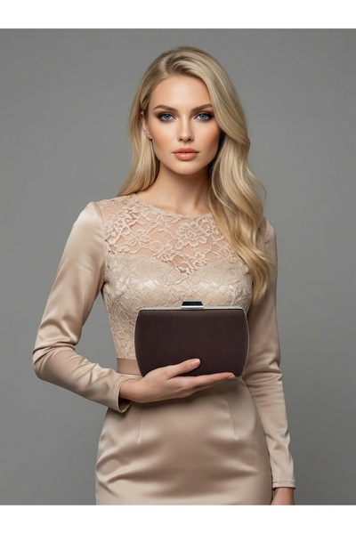 Biçanta Καφέ Ζ.Α.Ρ.Α. Σατέν κρυστάλλινη πέτρα με κεντημένη αλυσίδα Γυναικεία ...