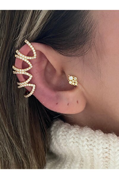 Pinery Jewels Limited Edition - İri Taşlı Kadın Kıkırdak Küpe